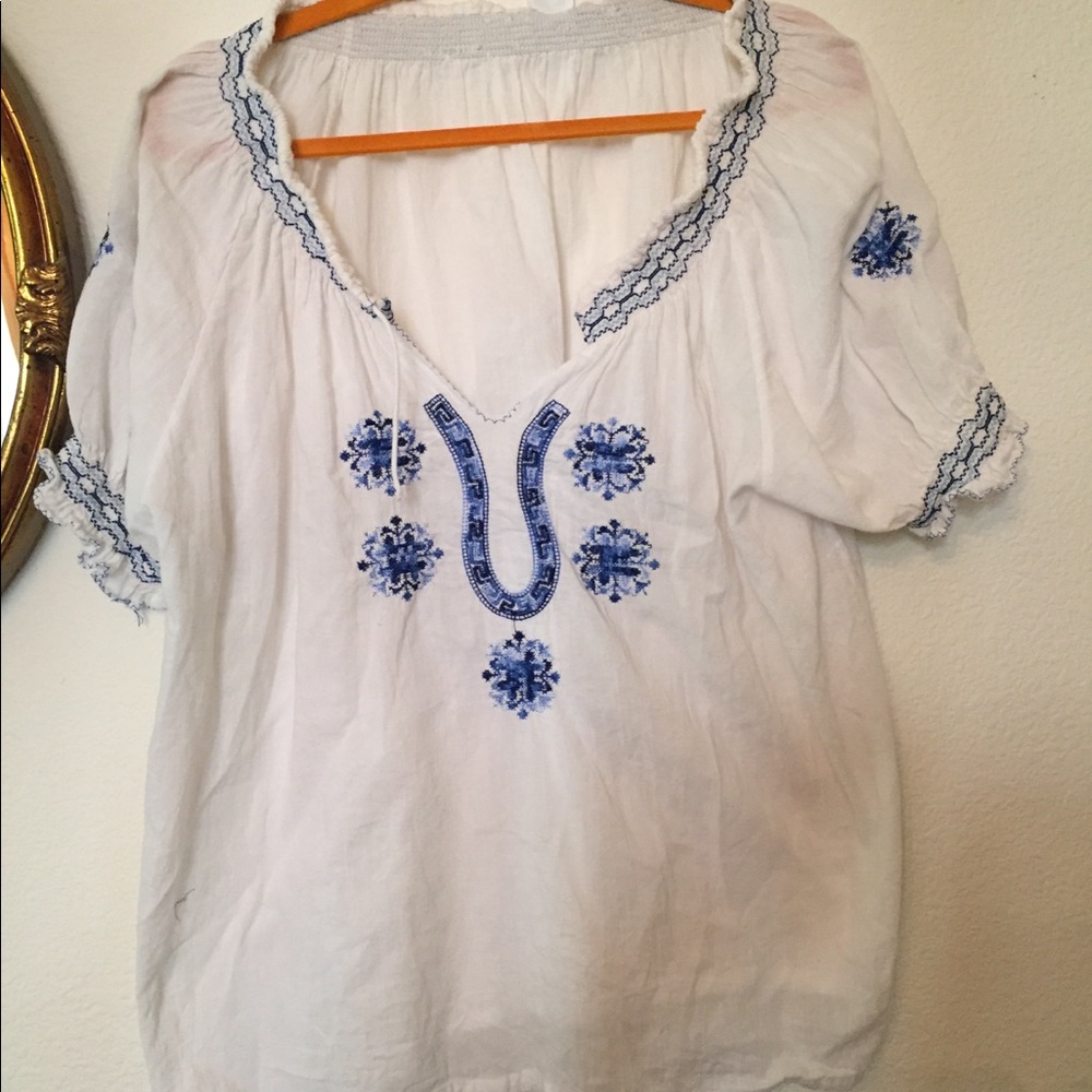 Embroidered white Greek blouse